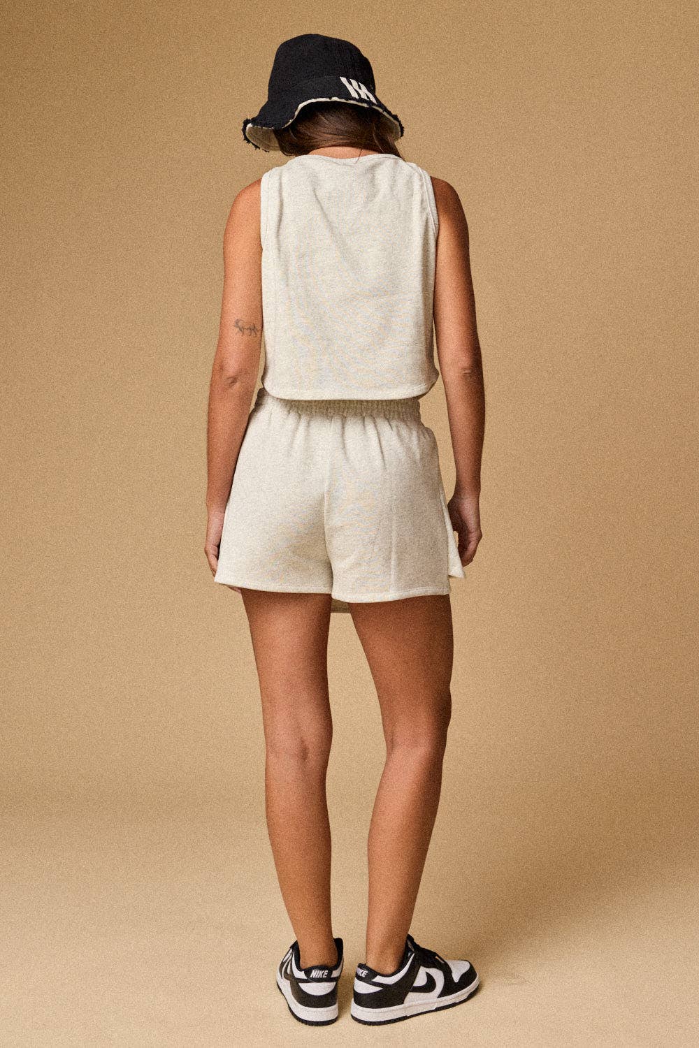 White Melange Terry Knit Set Skort