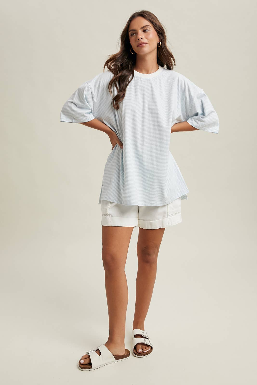 Oversized Striped Short-Sleeve Shirt