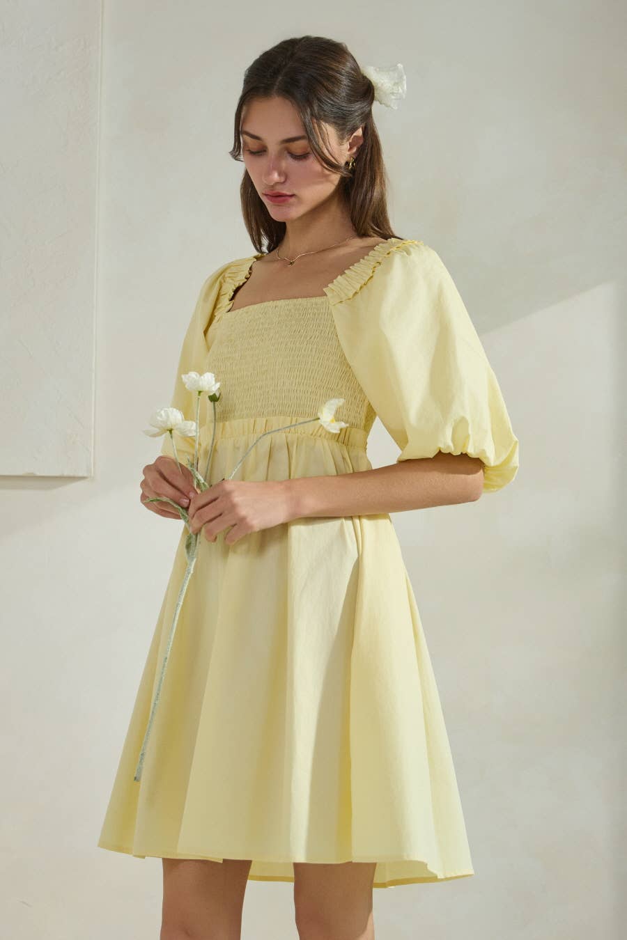 Solid Poplin Babydoll Mini Dress
