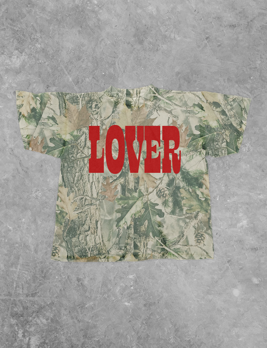 'LOVER' PUFF Camo Western Boxy Cotton TShirt
