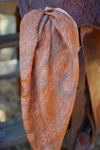 Western Harvest in Dusty Rose Silk Wild Rag Scarf