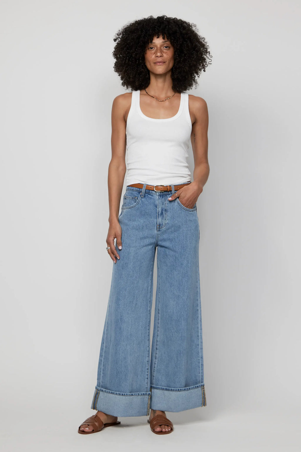 Parker Baggy Cuffed Wide Leg Jean, Light Worn