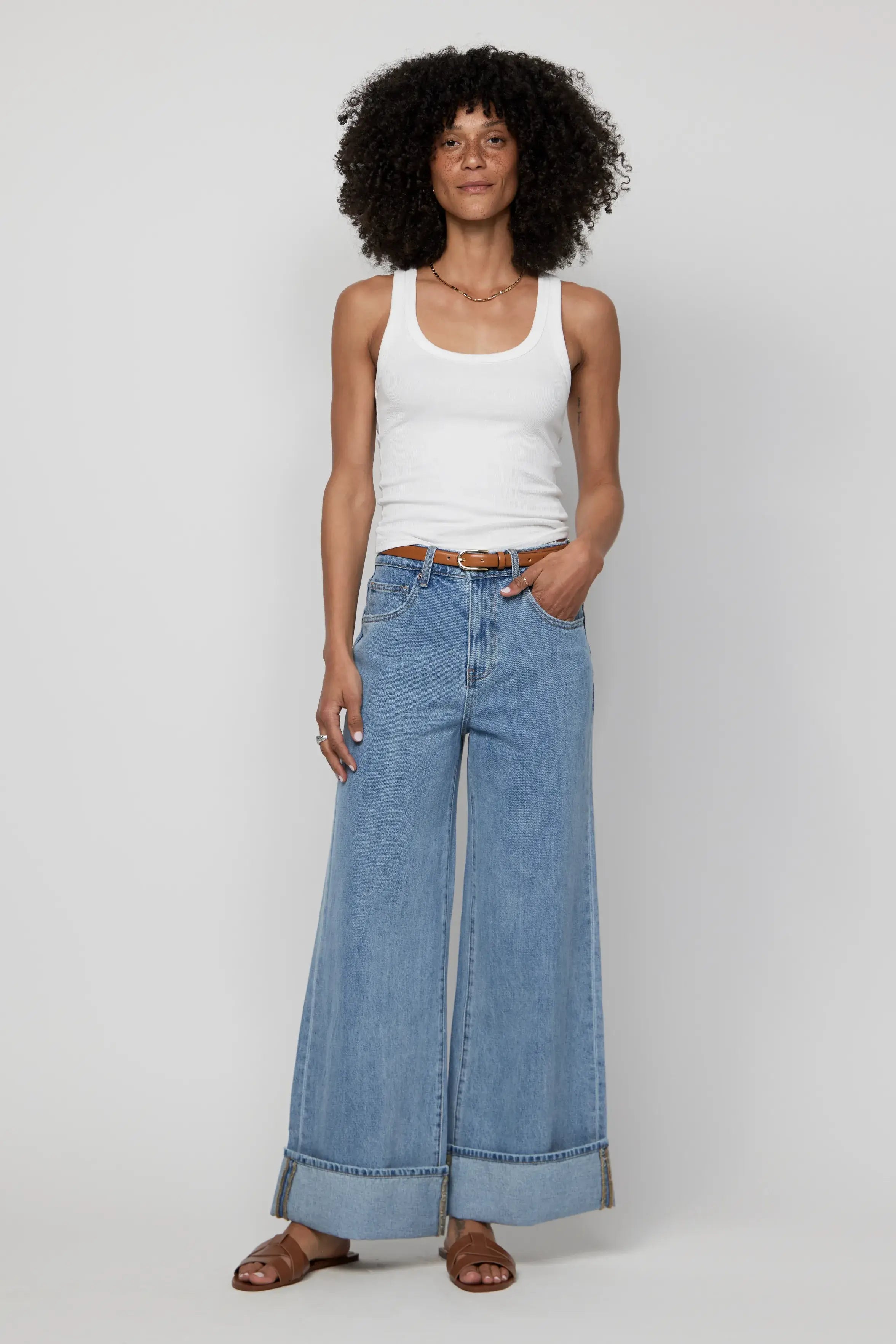 Parker Baggy Cuffed Wide Leg Jean, Light Worn