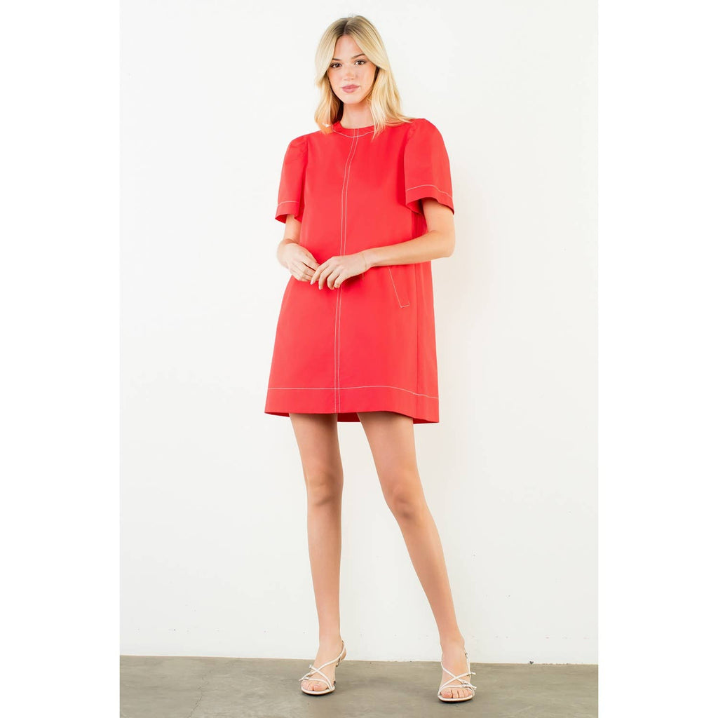Short Sleeve Contrast Stitch Dress