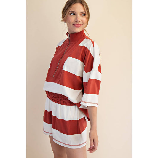 Block Striped Zip Top