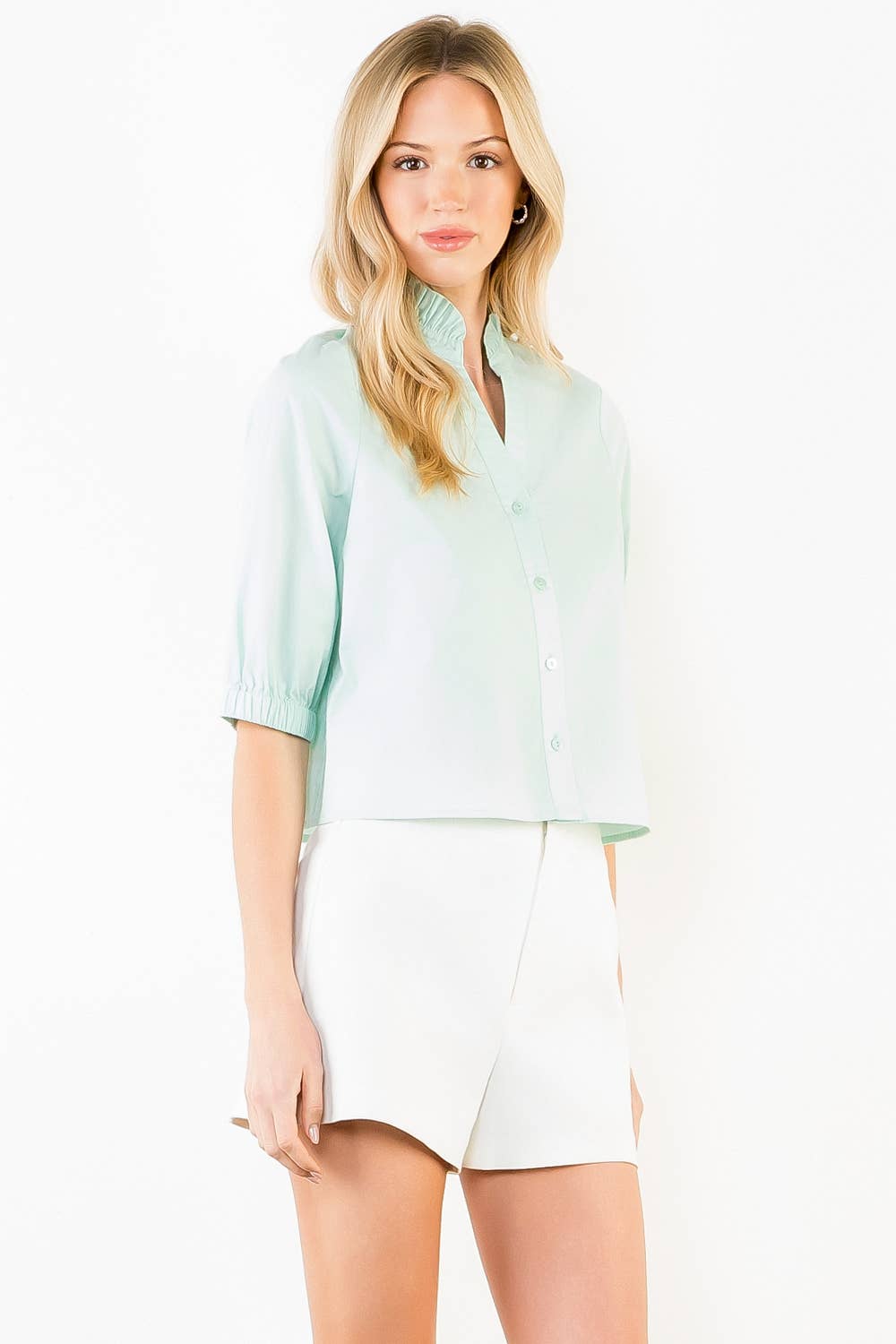 Mint Short Sleeve V-Neck Top