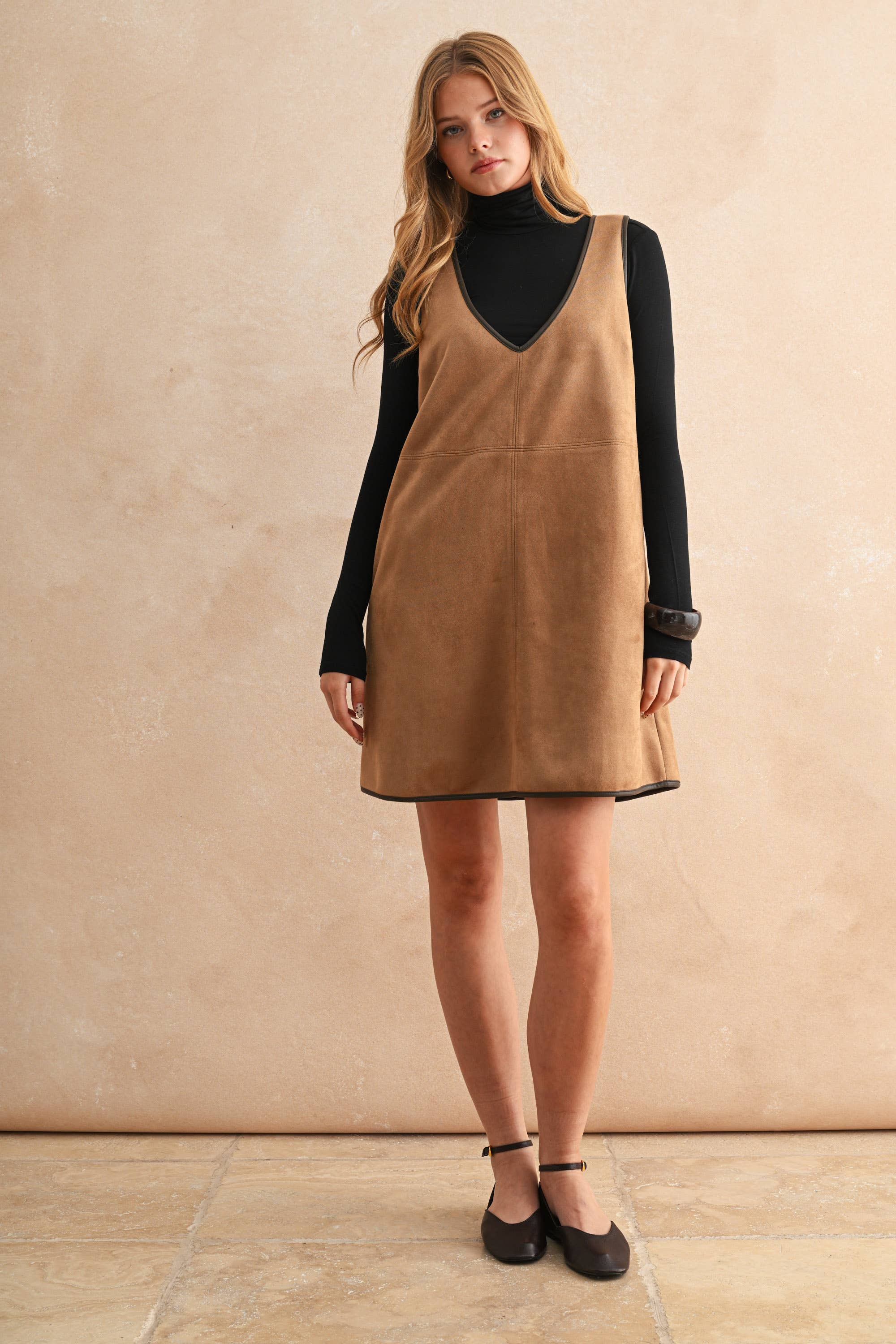 V-Neck Suede Shift Dress