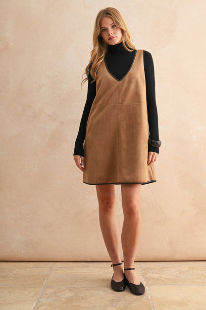 V-Neck Suede Shift Dress