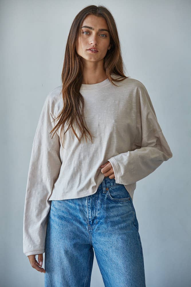 Cotton Mock Neck Longsleeve Top
