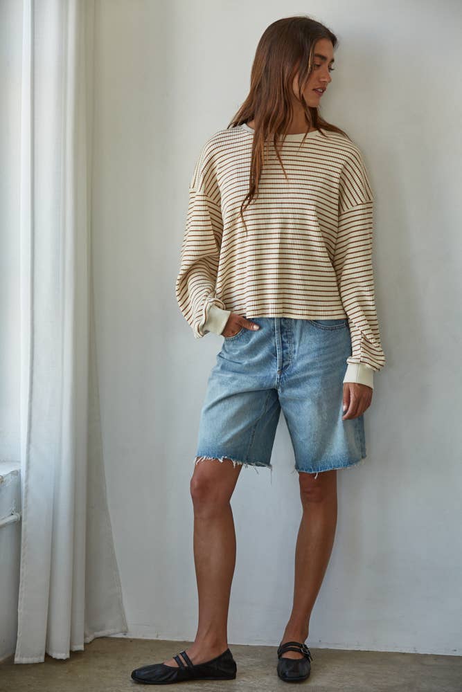 Knit Cotton Ribbed Crew Neck