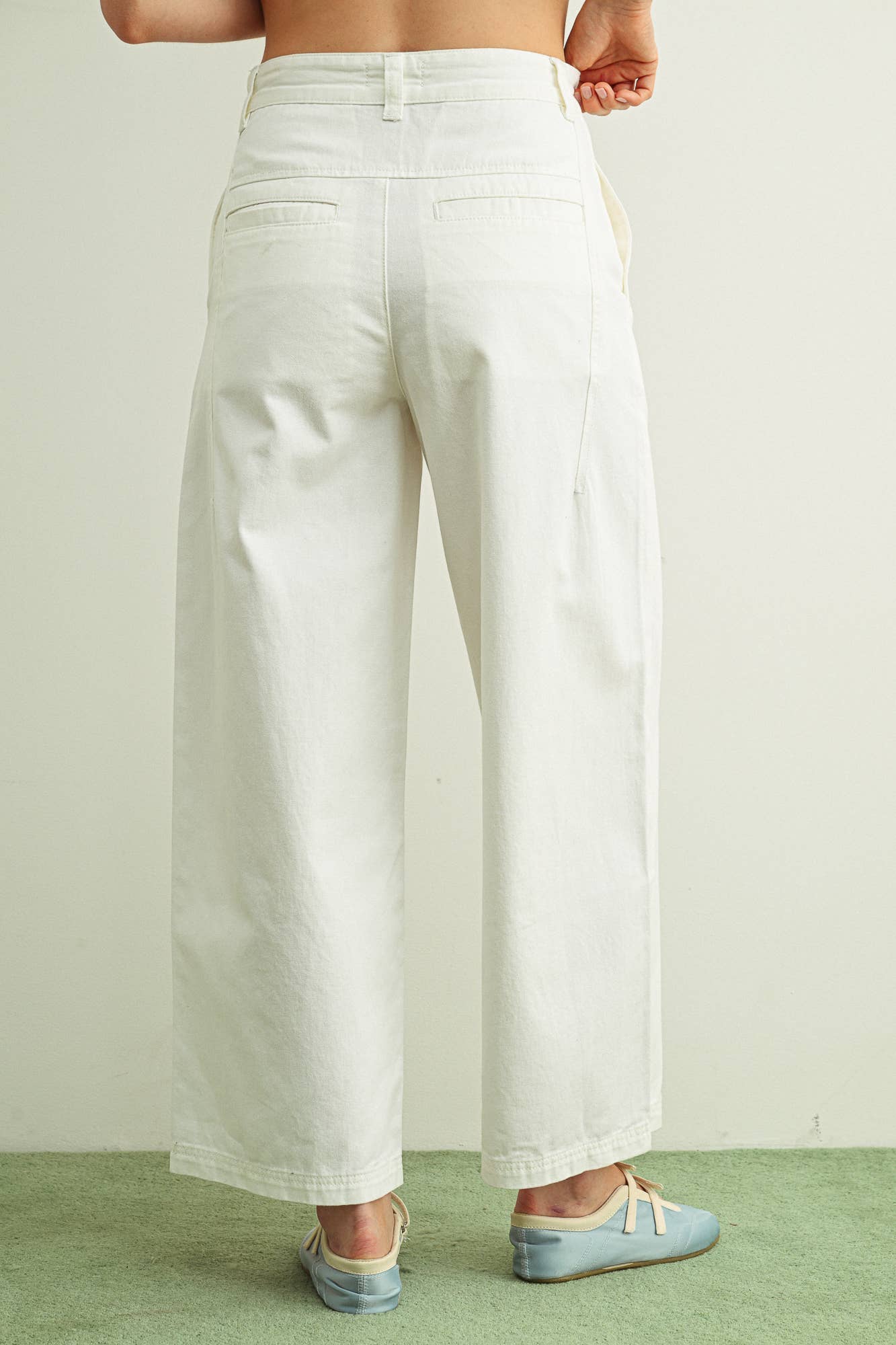 White Cotton Barrel Pants