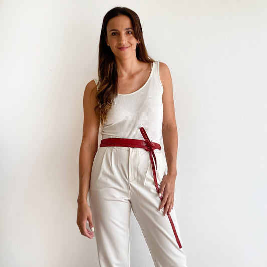 Skinny Wrap Belt - Red Croco