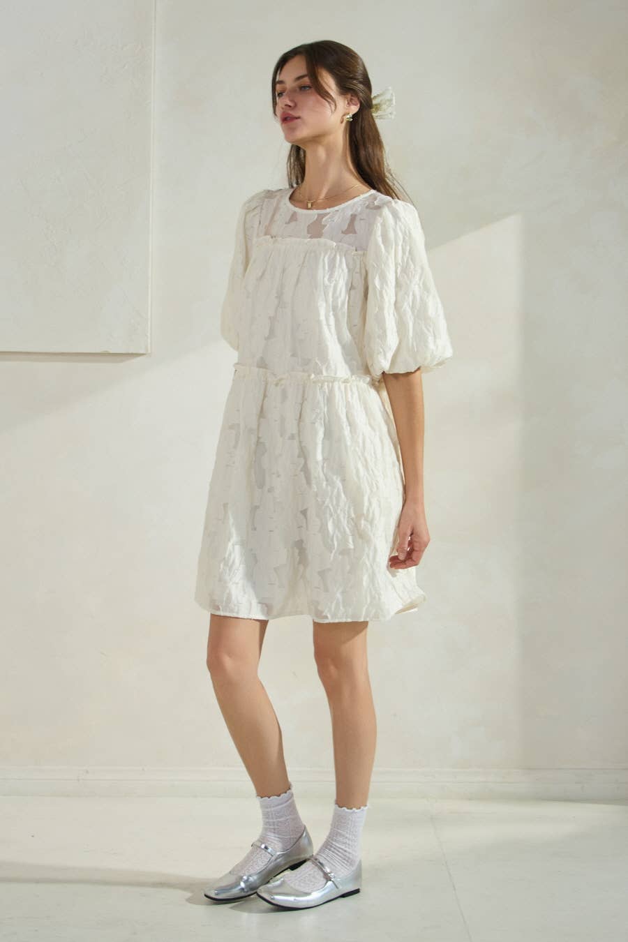 Novelty Jacquard Babydoll Mini Dress