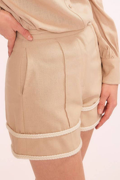 Chic Linen Braided Hem Shorts