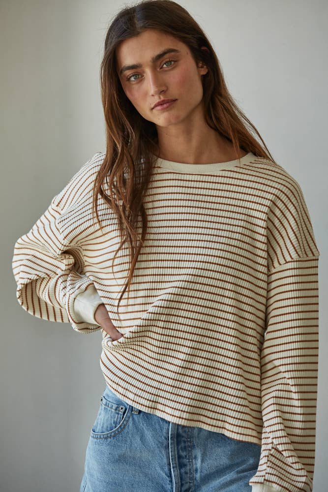 Knit Cotton Ribbed Crew Neck