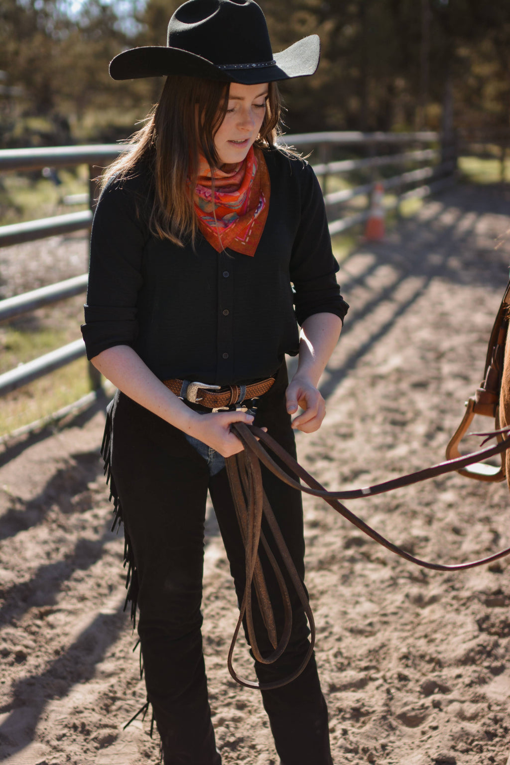 Rust Rodeo Red Floral Silk Western Cowgirl Wild Rag Scarf