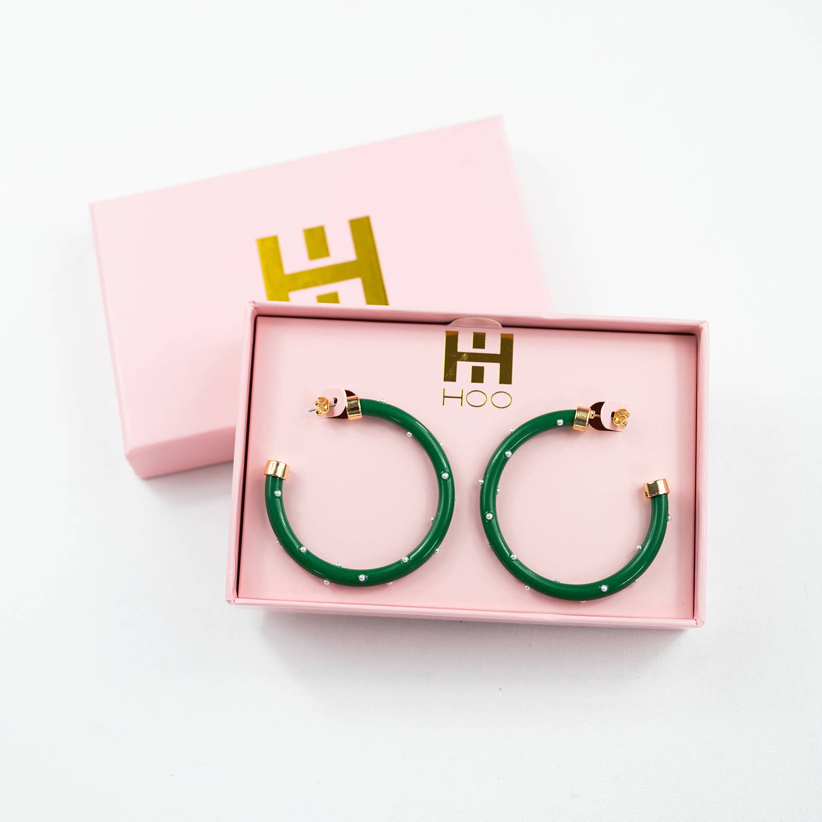 Large Hoop Earrings - Kelly Green with Pearls