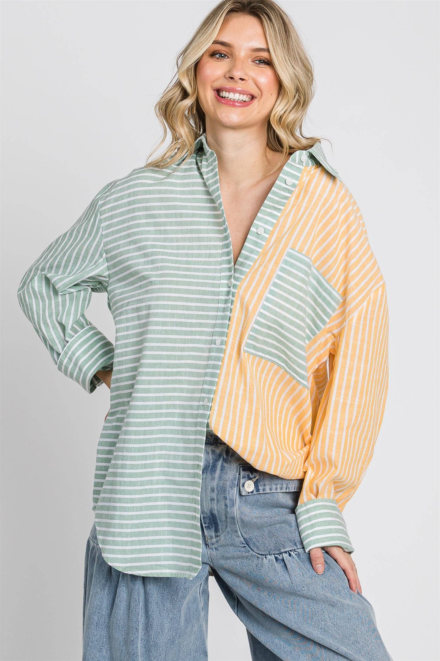Oversized Stripe Button-Up Shirt