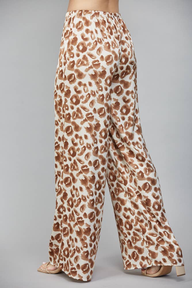 Animal Print Satin Wide Leg Pants