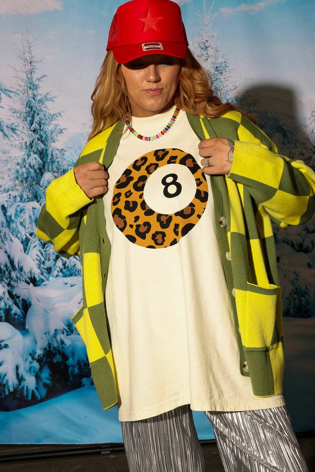 Heat Check Green Checkered Oversized Cardigan