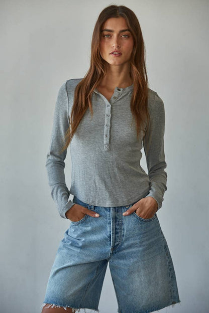 Ribbed Long-Sleeved Henley