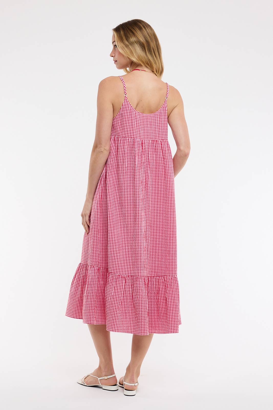 Red Gingham Midi Dress