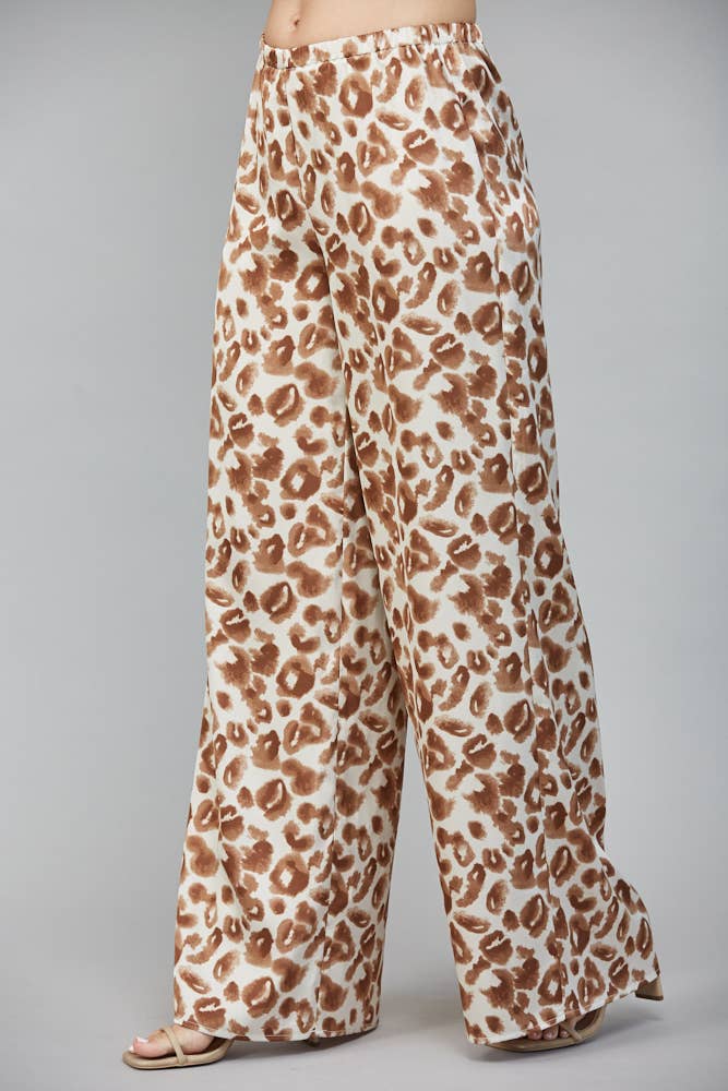 Animal Print Satin Wide Leg Pants