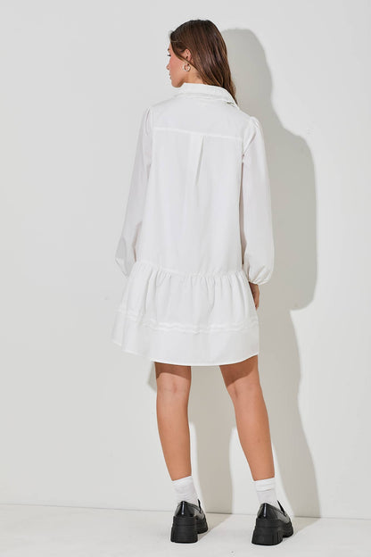 Wavy Trim Poplin Shirt Dress