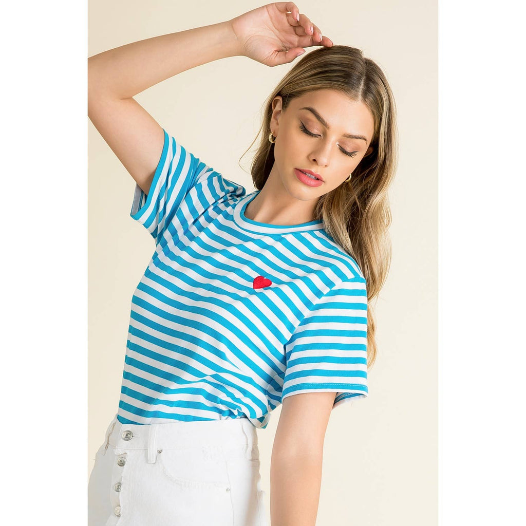 Blue Stripe Crew Neck Short Sleeve Shirt
