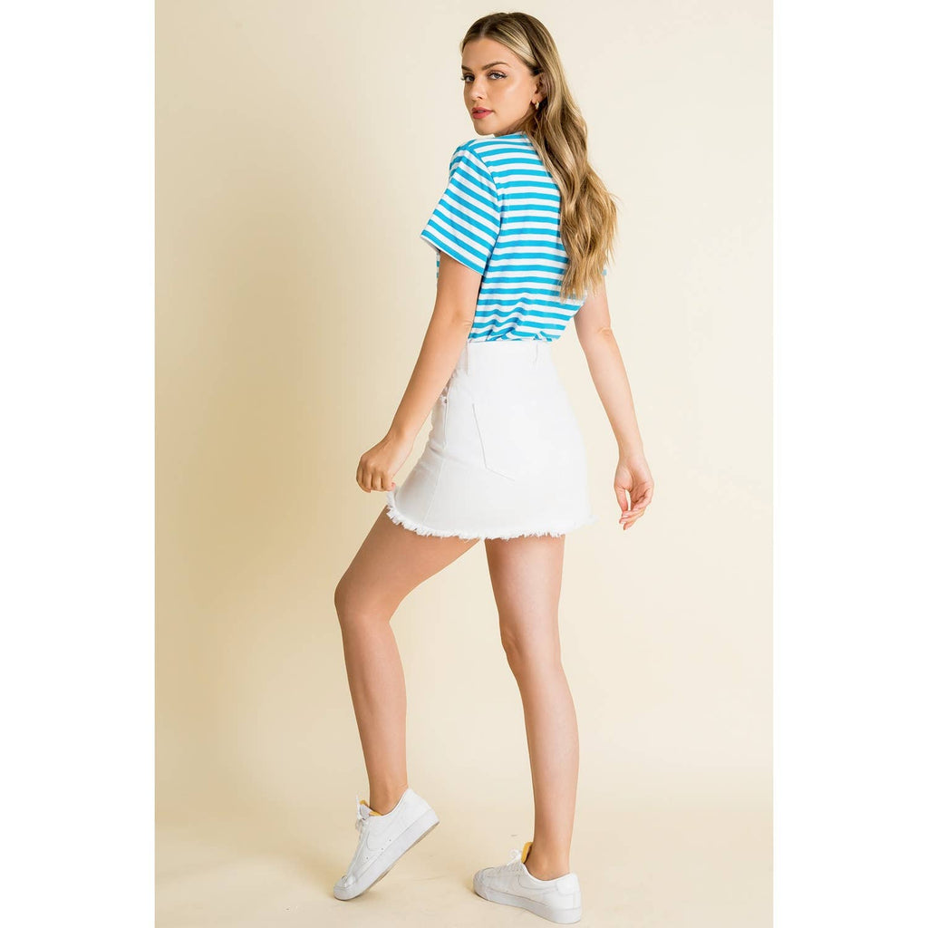 Blue Stripe Crew Neck Short Sleeve Shirt