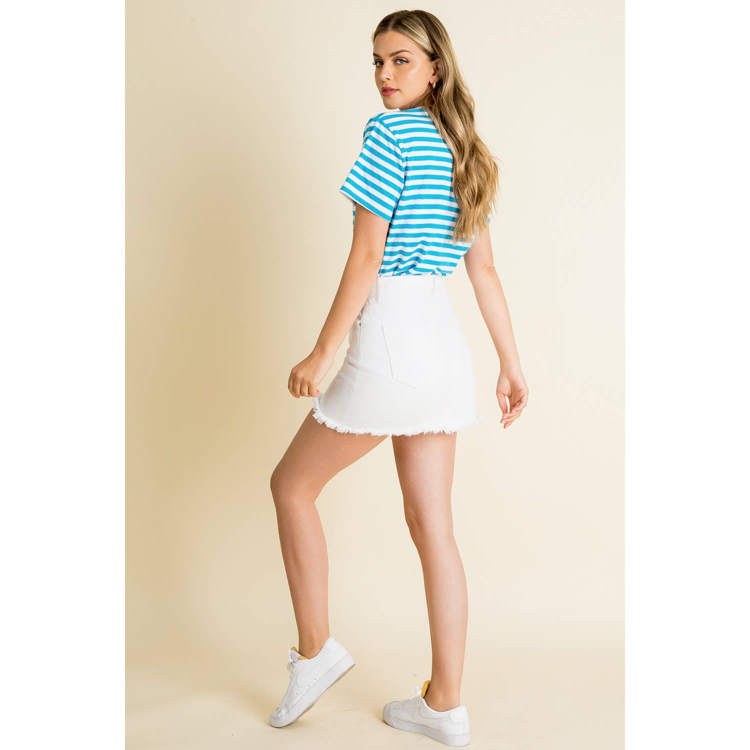 Blue Stripe Crew Neck Short Sleeve Shirt