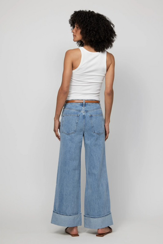 Parker Baggy Cuffed Wide Leg Jean, Light Worn