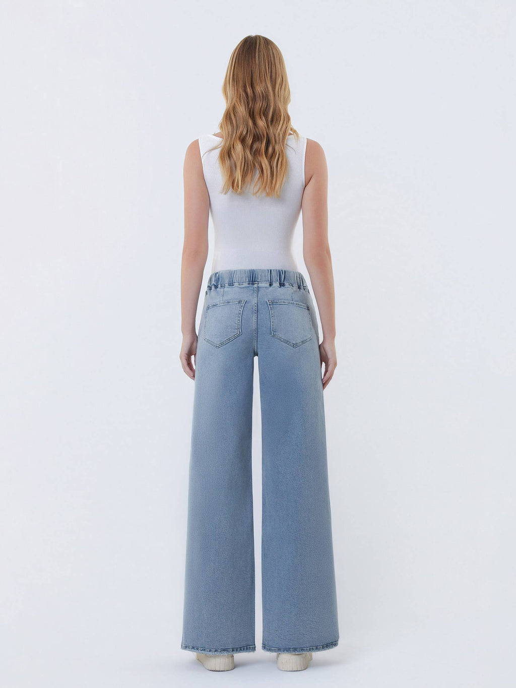 High Rise Drawstring Waistband Side Slit Wide Leg Jeans