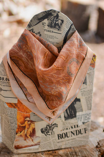 Western Harvest in Dusty Rose Silk Wild Rag Scarf