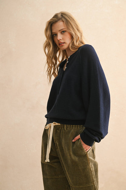 Half Button Front Sweater