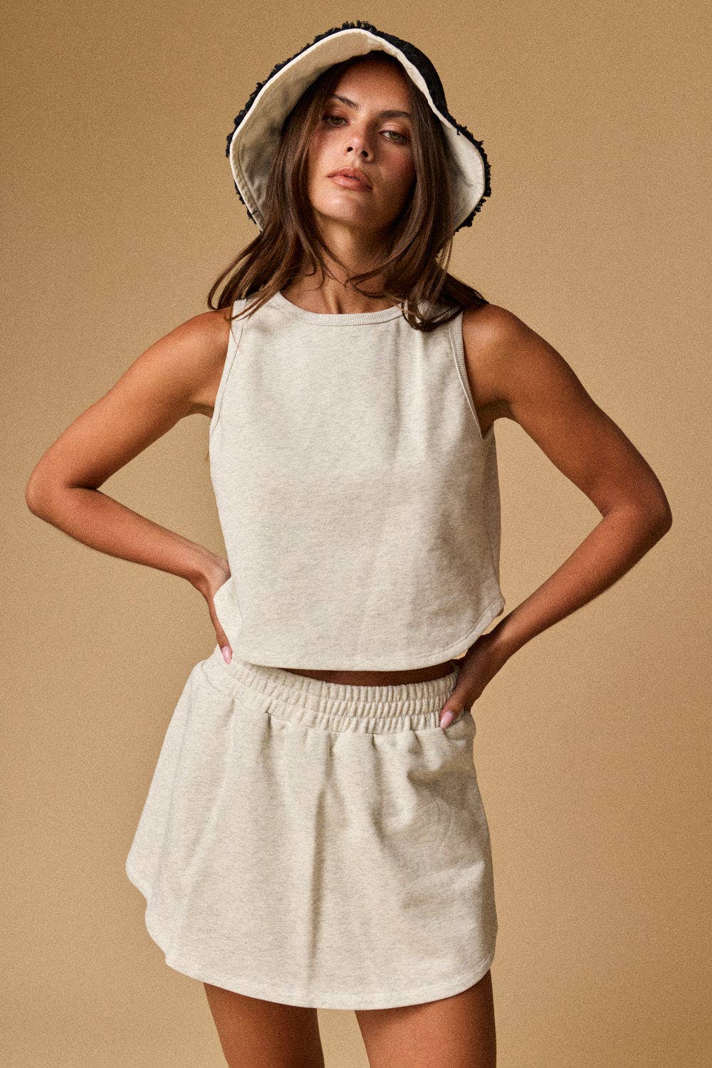 White Melange Terry Knit Set Skort