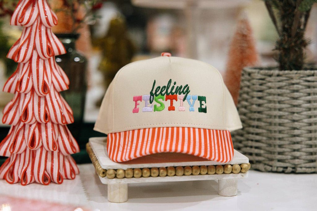 Feeling Festive Pink Striped Hat Christmas Hat