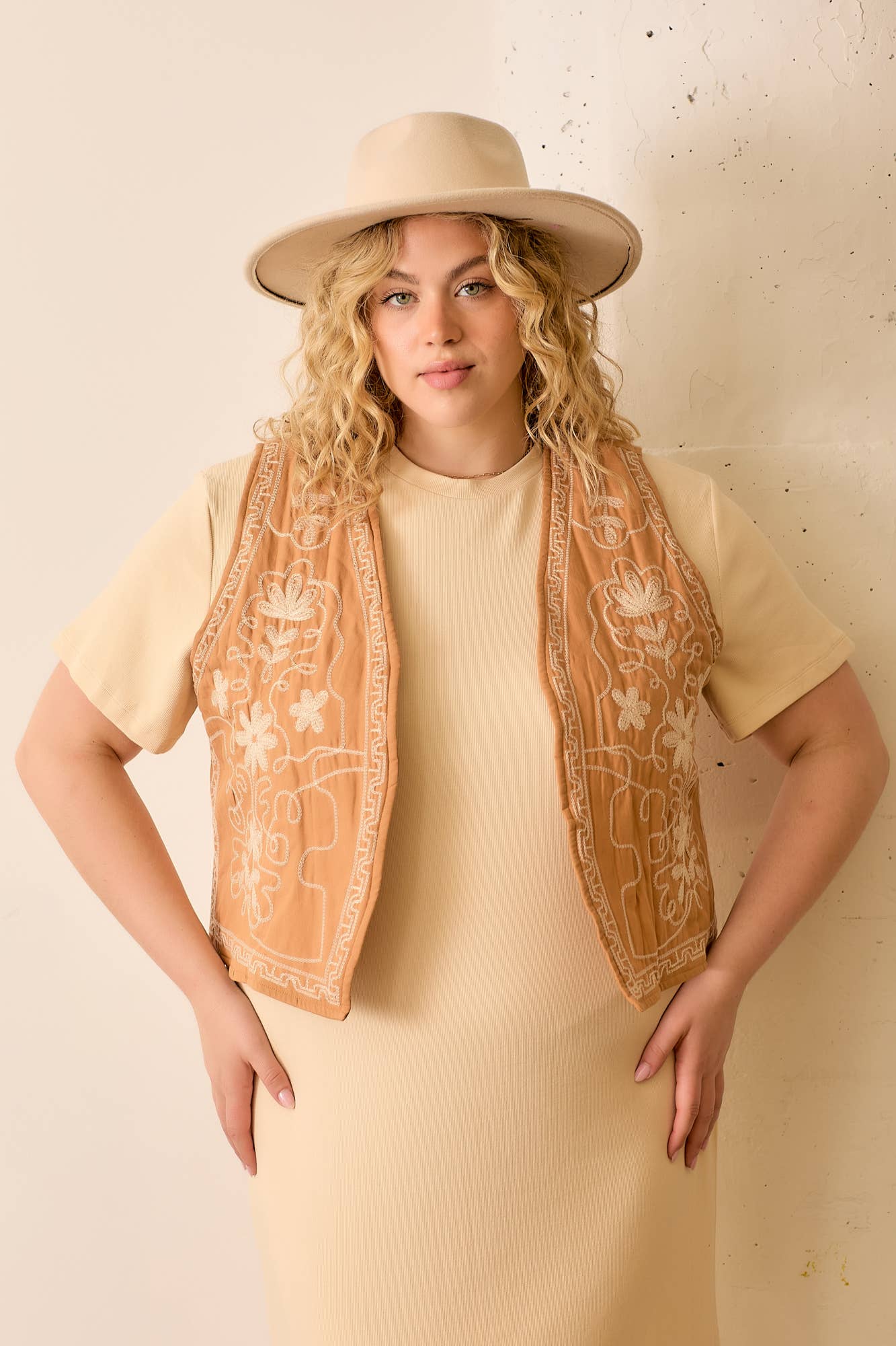 Embroidered Vest in Camel