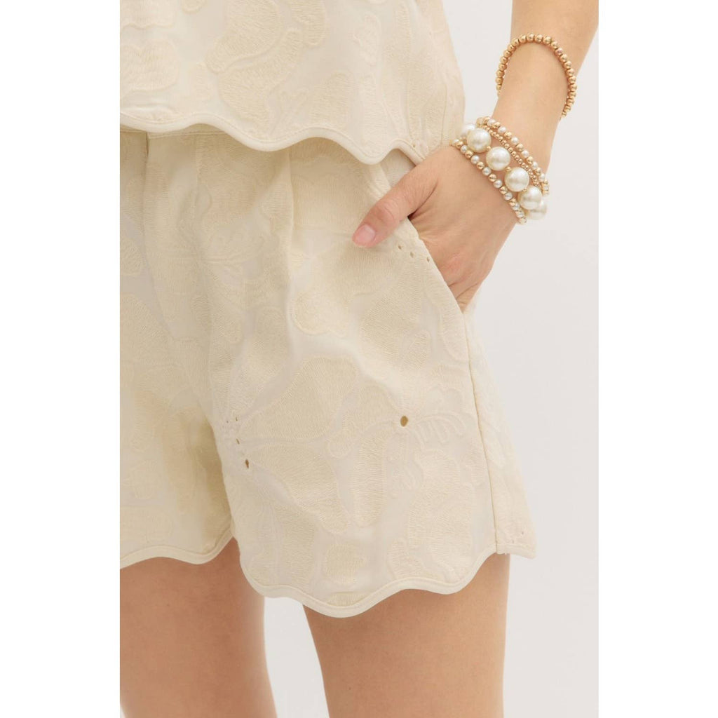 Floral Embroidered High Waist Shorts