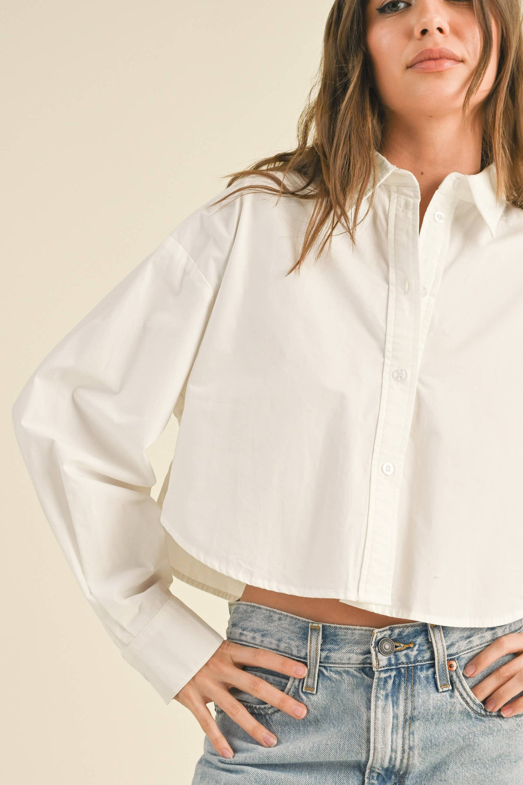 White Cropped Button Down Shirt