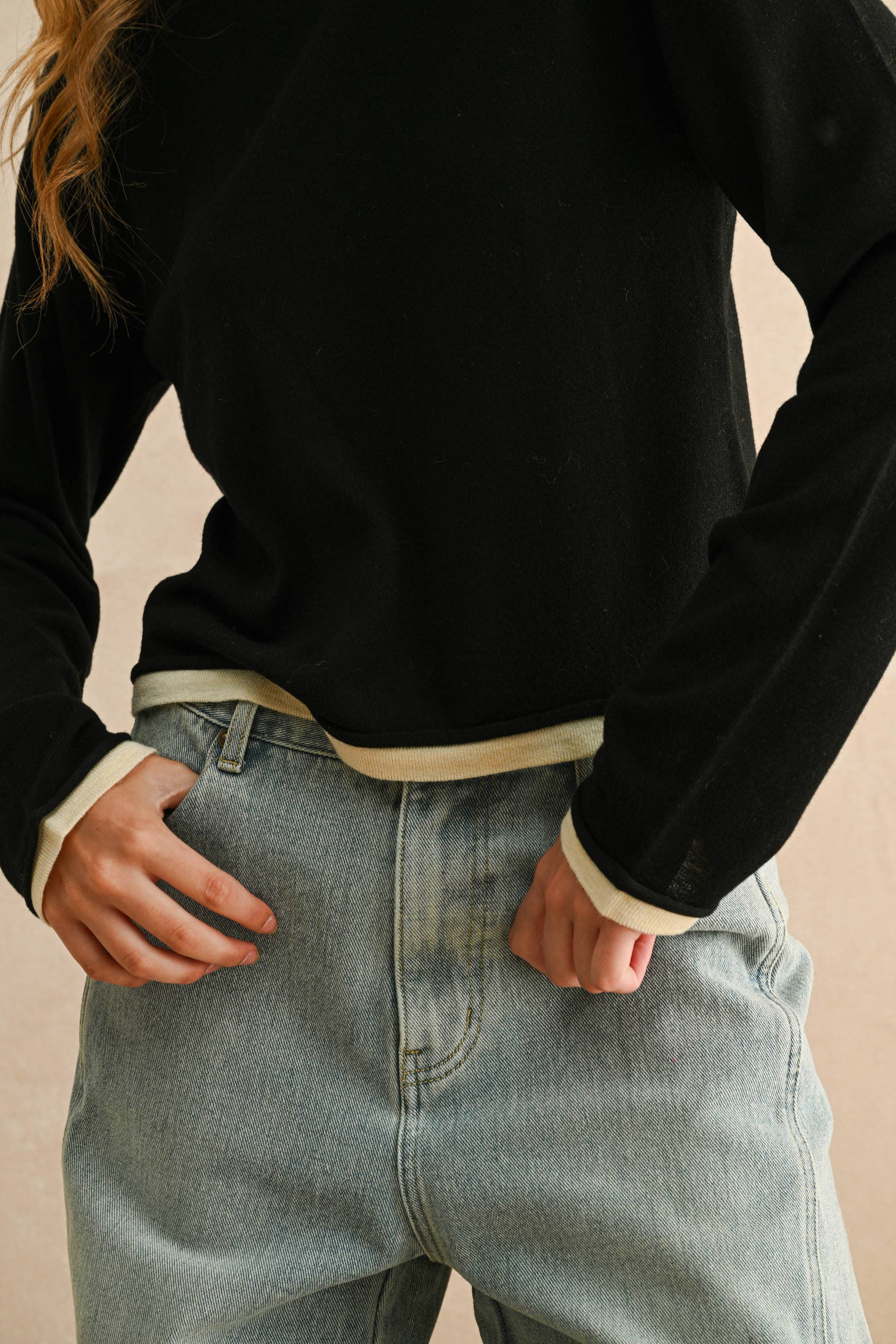 Black Long Sleeve "Layered" Knitted Top