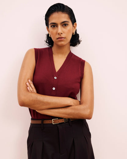Savvy Fine Knit Cardigan Vest - Red Geranium