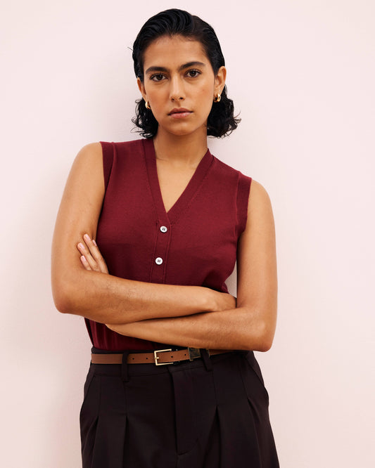 Savvy Fine Knit Cardigan Vest - Red Geranium