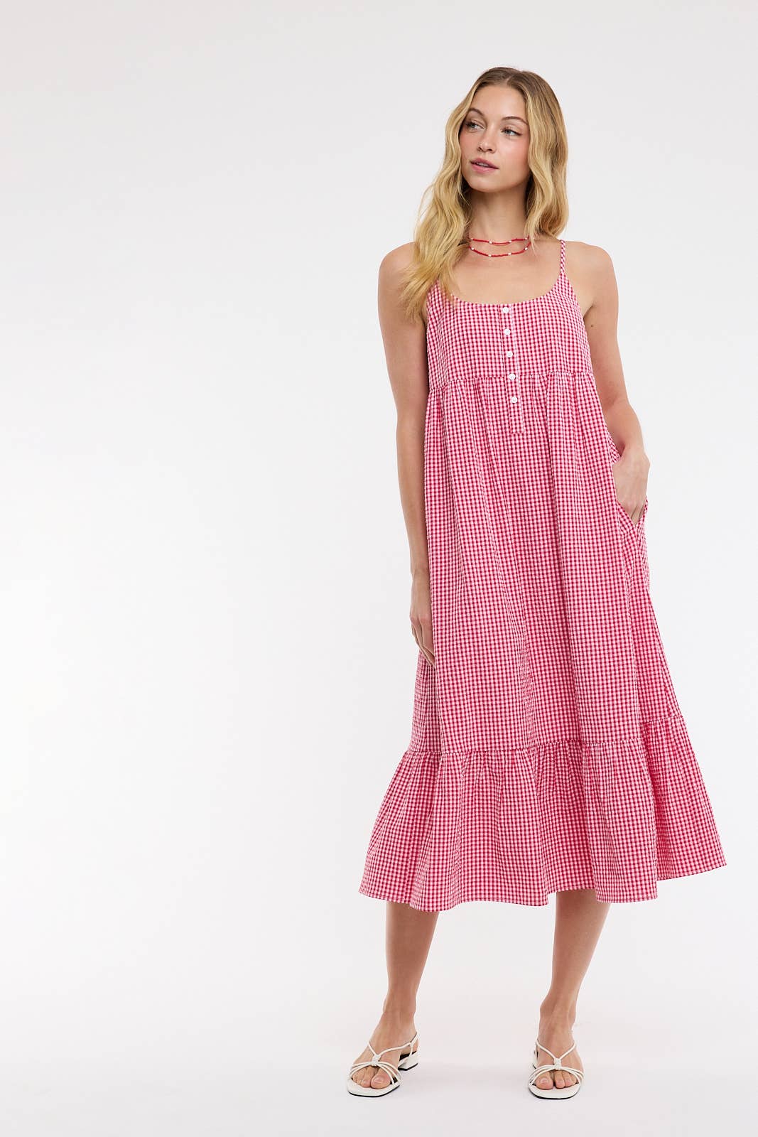 Red Gingham Midi Dress