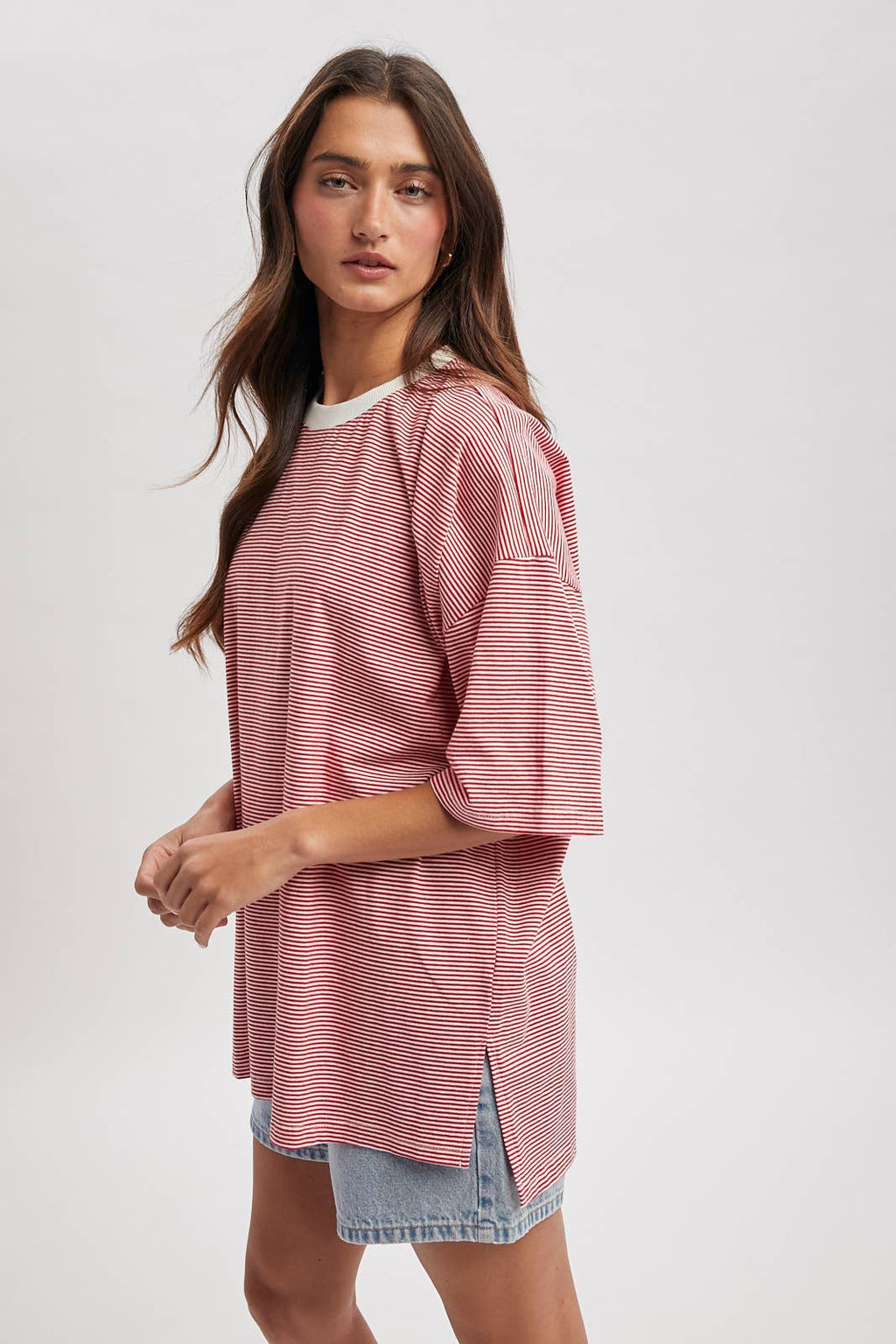 Oversized Striped Short-Sleeve Shirt