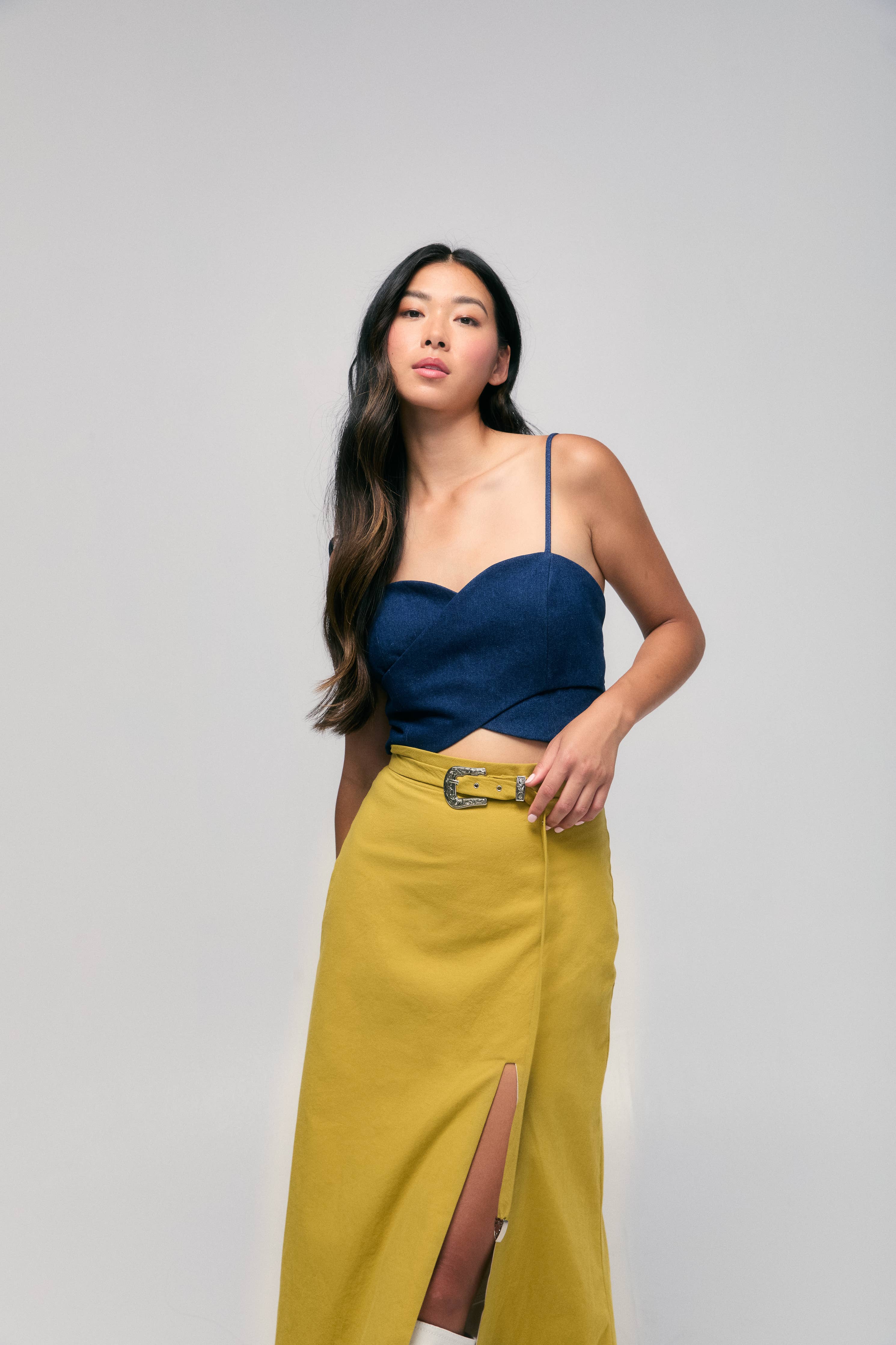 Belted A-Line Midi Skirt