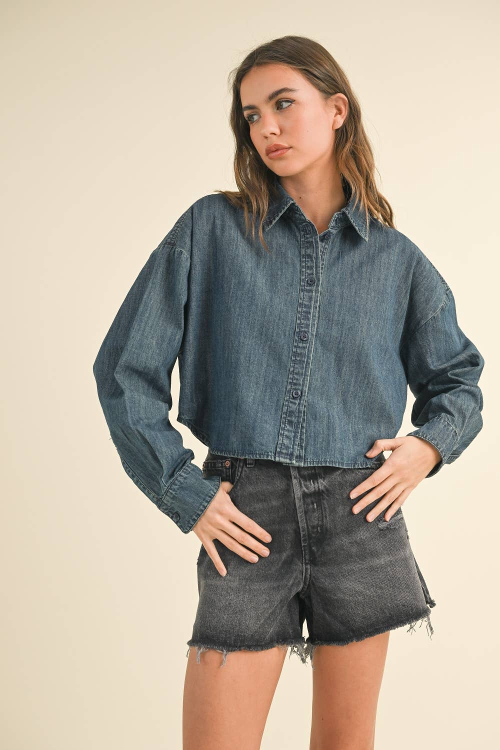 Cropped Denim Button Down