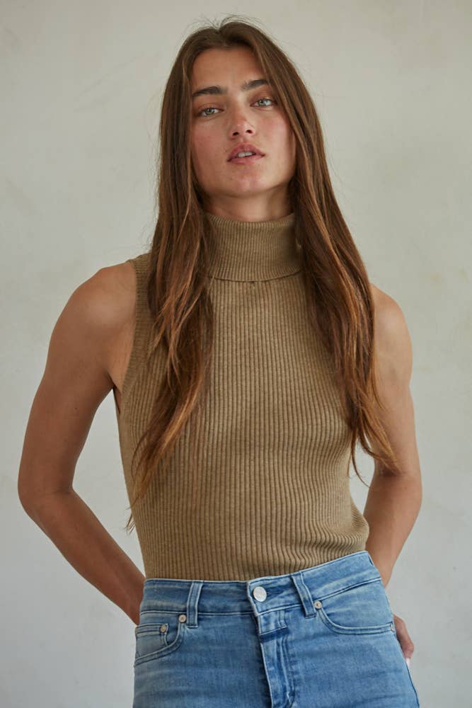 Knit Turtleneck Sleeveless Top