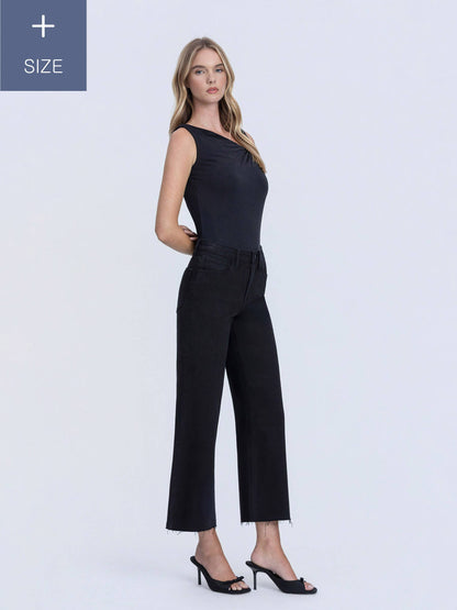 HIgh Rise Raw Hem Crop Black Wide Leg Jeans