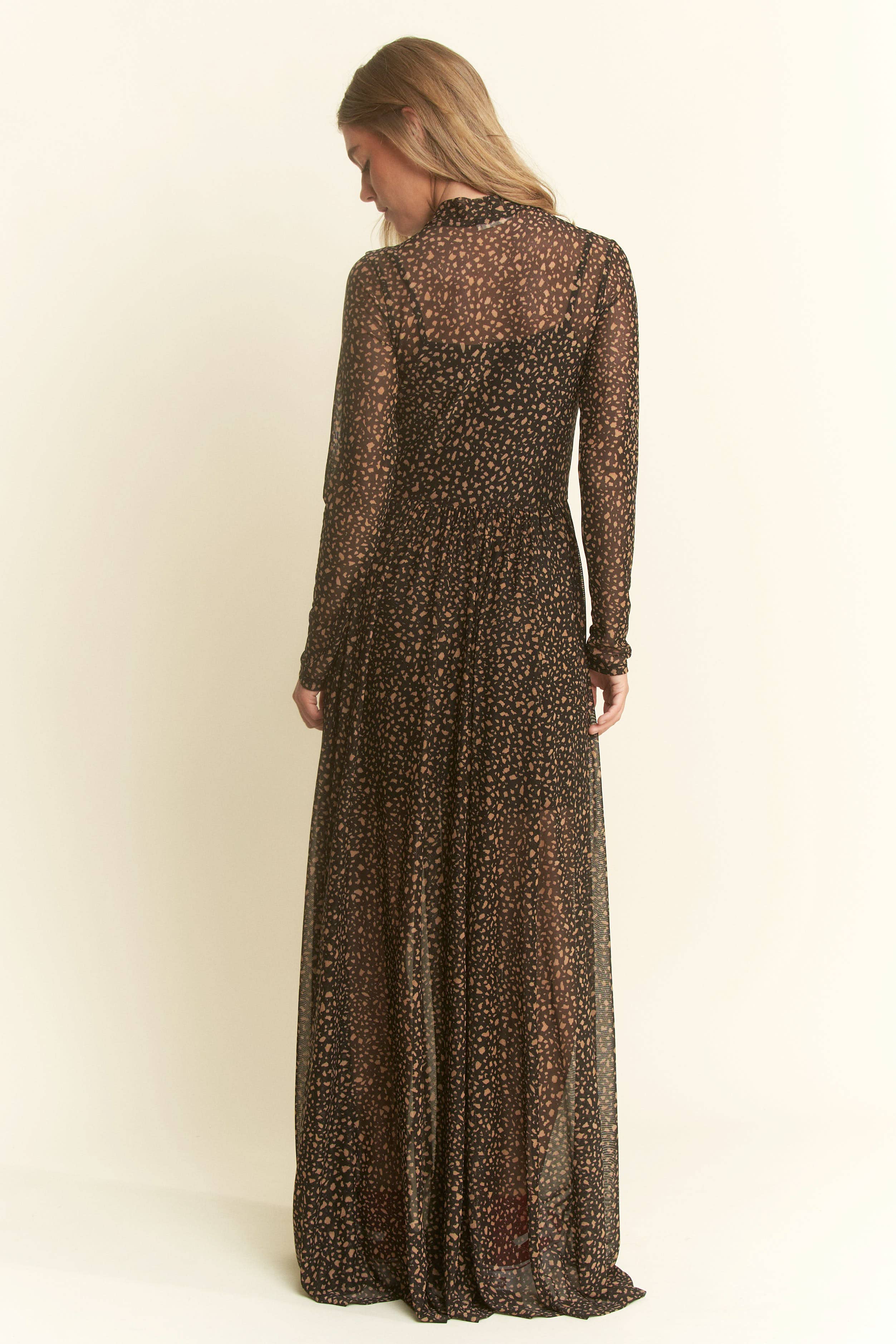 Animal Print Mesh Maxi Dress with Slip